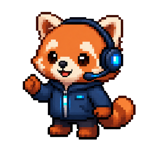 Пиксельная красная панда FoxTun в гарнитуре поддержки